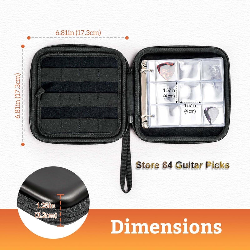 Procase Guitar Pick Case, Pick Holder Stores 84 pcs Guitar Picks Collection Pick Storage Album Book Pick Display Water-Resistant, Durable EVA Material Bag for Guitar Player -Black - Image 3